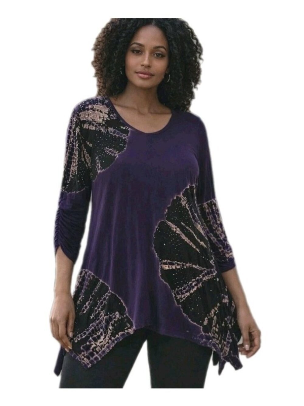 Thomas Olivia Blouse Asymmetrical Night Out Event Bling Size Medium Purple Black